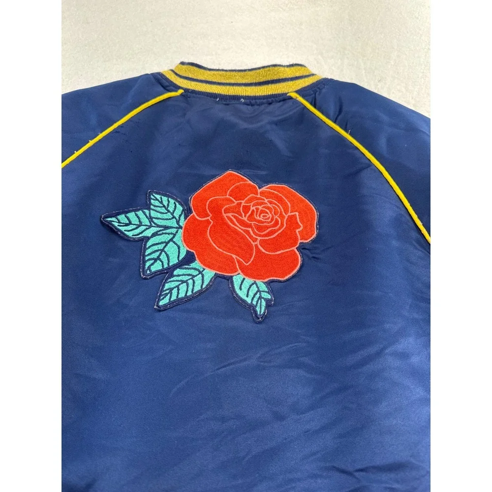 Y2K‎ Disney Princess Belle Bomber Jacket Blue Satin Rose Embroidered Girls
